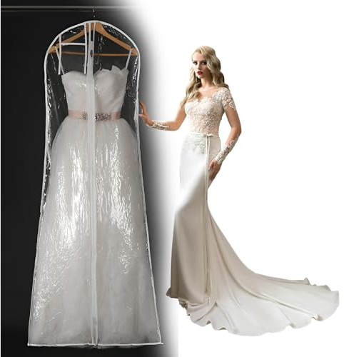 Custodia Porta Abito da Sposa, 180 cm Anti Polvere Porta Abito da Sposa con Cerniera per Abiti da Sposa, Abiti da Sera o Cappotti Lunghi, Trasparente