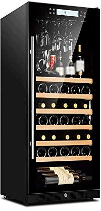 Suuim Enfriador de Vino de 20, Enfriador de 48 Botellas Incorporado, enfriado por Aire, sin Escarcha/purificación de Iones Negativos/Funcionamiento silencioso/Panel de Control táctil, con polea