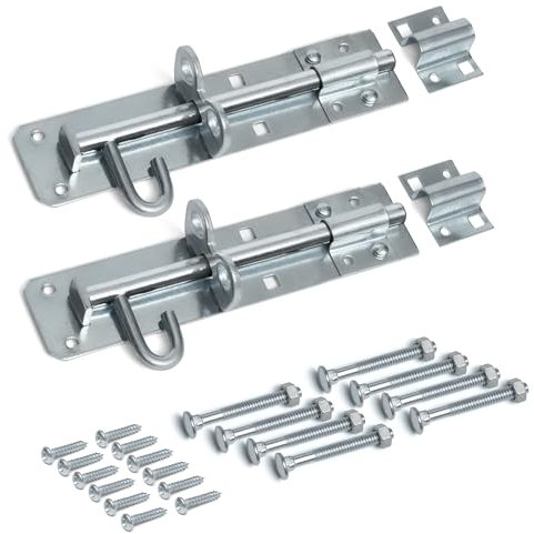 ZAVIA Brenton Gate Bolt Door Lock - 2 Pack 150mm (6”) Sliding Padbolt with Zinc Plated Galvanised Finish - Gate Bolts for Wooden Gates, Garden, Shed & Garage Door Lock