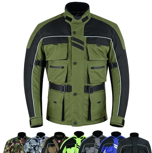 warrior gears 6 Taschen Herren-Motorradjacke, Textil-Rennmotorradjacke, Warnschutz-Biker-CE-Schutzpanzerjacken für Herren, wasserdicht und atmungsaktiv mit Netzfutter