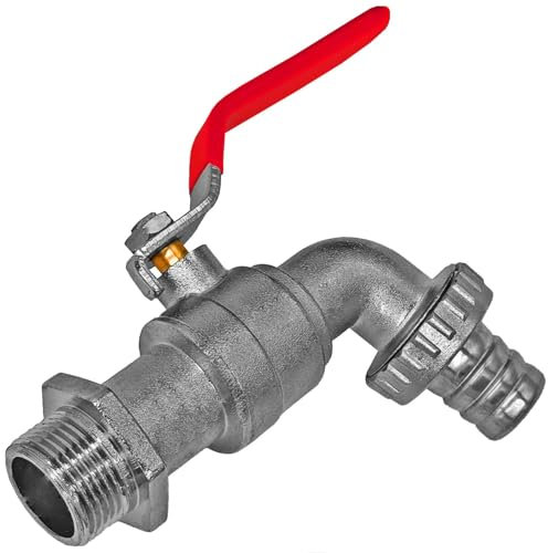 MegaHaustechnik Kugel Auslauf Wasser Hahn 3/4 Rohr-Zoll Außengewinde AG aus Messing, vernickelt mit Schlauch Verschraubung Tülle mit Außendurchmesser 20mm