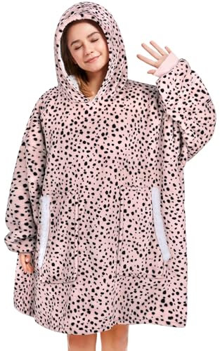 Tragbare Decke, übergroß, flauschig, Kapuzenpullover, gemütlicher Versteck, Hoodie für Erwachsene, Sweatshirt, Pullover, Decke, Hoodie mit Tasche, Leopard-beige, Large