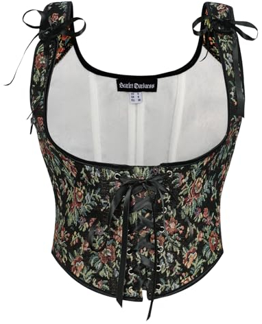 SCARLET DARKNESS Corset Sous Le Buste Renaissance Pour Femmes, Bustier Vintage À Lacets Fleurs Colorées Noir, 42
