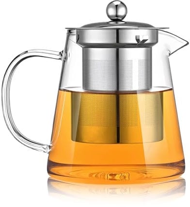 450ml Glasteekanne mit Glas-Sieb und Deckel, Premium Teekanne aus Glas Teebereiter mit Siebeinsatz, Teebereiter mit Edelstahlsieb, Glass Tea Pots pour Thé en Vrac, Tisane, Fruits