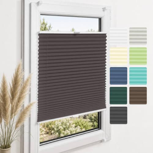 Home-Vision Premium Plissee ohne Bohren Klemmfix Braun B40cm x H100cm | Faltrollo mit Klemmträger Lichtdurchlässig Rollo Leinenoptik Blickdicht Sonnenschutz Jalousie für Fenster & Tür