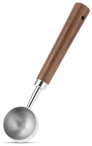 Messlöffel, 15ml Retro Kaffeelöffel mit Schwarzem Walnuss-Griff, Kaffeelöffel aus Edelstahl 16cm für Kaffeebohnen, Tee, Eisportionierer(Silber)
