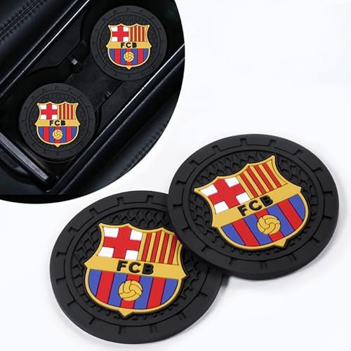TSSYOKDO Car Coaster, 2PCS Silicone Non-Slip Auto Cup Holder Insert Coaster for Barcelona Football Fans, Unisex Car Cup Mat for FC-Barcelona Football