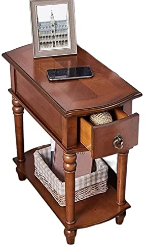 Couchtisch Kaffeetisch Beistelltisch aus Holz, schmaler Beistelltisch mit offener Ablage und Schublade, rechteckiger Retro-Couchtisch mit Aufbewahrungsschrank, Nachttisch for Wohnzimmer, Nachttisch fo