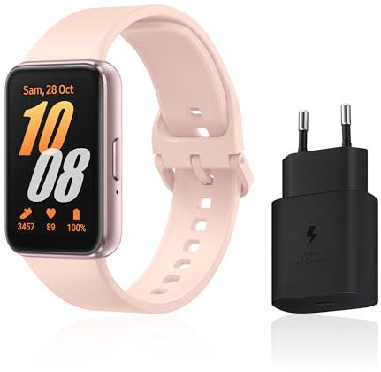Samsung Galaxy Fit3, Bracelet connecté, Chargeur Secteur Rapide Inclus, écran 1,6’’, notifications SMS et appels, fonctionnalités sport & bien-être, IP68, batterie longue durée, Rose, Version FR
