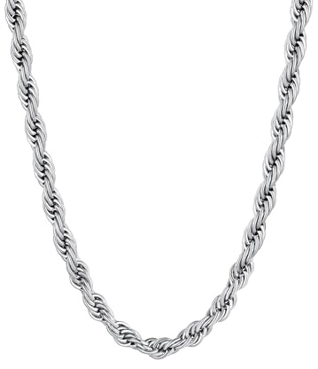 Supcare Twist Rope Chain for Man, 6mm Rope Necklace Stainless Steel Chains 28inches, Hypoallergenic Jewelry