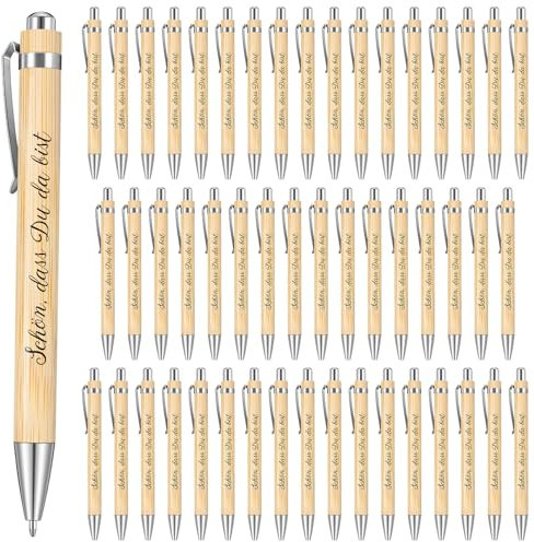 Tenare 50 Stück Stifte mit Spruch Schön Dass du da Bist Holz Kugelschreiber Team Geschenke Gastgeschenk für Geburtstag Hochzeit Konfirmation Kommunion Taufe Kleines Dankeschön Geschenk für Gäste