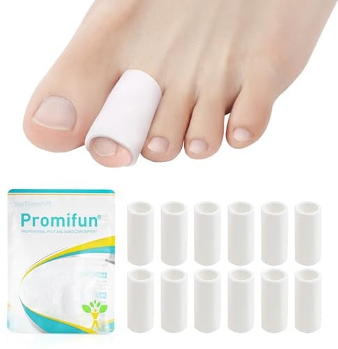 Promifun Lot de 12 protections d'orteils en silicone souple pour soulager la douleur - Manchons d'orteils en silicone pour orteils en marteau, cors, callosités, ampoules (blanc)