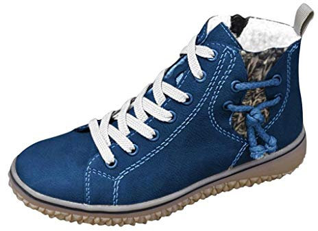 Stivali corti da donna tacco basso in pelle scamosciata da donna caldi taglie forti casual scarpe piatte zeppe stivaletti corti da donna stivali con tacco a zeppa nuovi, Blu, 39 EU