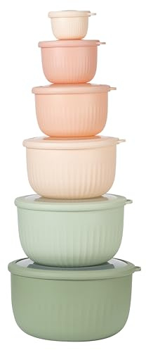 COOK WITH COLOR Prep Bowls with Lids- Wide and Deep Nesting Plastic Small Mixing Bowl Set with Lids, 12 Piece Set - Deep Bowls, Mint/Pink
