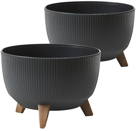 Tymar Macetero con patas, macetas para exteriores, maceta grande, macetero, macetero, macetero, macetero redondo (2 unidades), color antracita, diámetro de 40 cm
