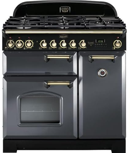 Rangemaster Classic Deluxe 90cm Dual Fuel Range Cooker - Slate Grey/Brass - A/A Rated