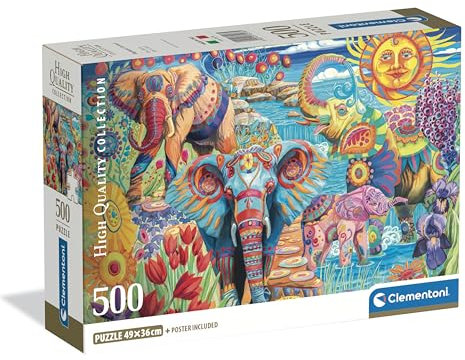 Clementoni Puzzle Collection - Elephants' Carnival 500 Stücke, Compact Box - Puzzle für Erwachsene 14-99 Jahre, Geschenk für Mann und Frau, Made in Italy, 35578
