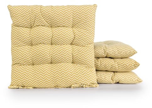BESCH Pack 4 Cojines para Silla Usos Interior y Exterior 40x40x5cm Extra Suave - Cojin de Asiento Decorativo Funda de Poliéster y Relleno de Fibra Hueca Lavable Cómodos Acolchados (Zigzag Amarillo)