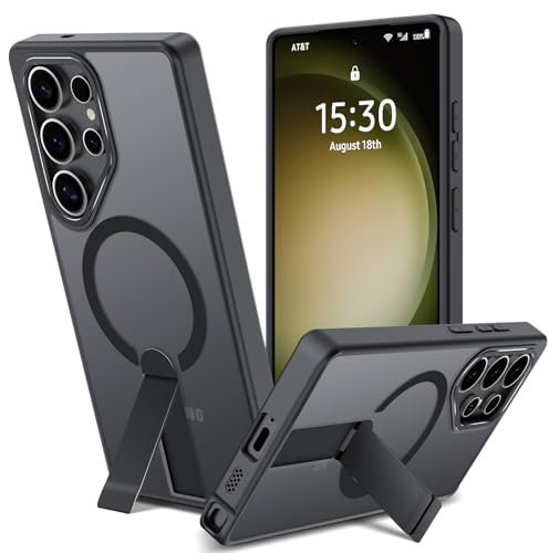 Cover con Cavalletto Metallico per Samsung Galaxy S22 Ultra/S23 Ultra, Compatibile con MagSafe, Custodia Traslucido Opaca Anti-Graffio con Supporto Antiurto Protettiva Case, 3 Modalità di Supporto