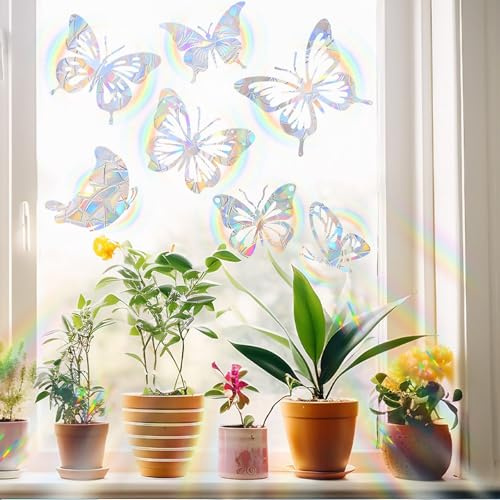 yufana Suncatcher Sticker Prisma Fensteraufkleber Groß, Vogelschutz FüR Glasscheiben Unsichtbar, Schmetterling Prisma Fensteraufkleber Vogelschutz, Regenbogen Folie Fenster (Transparent 381)