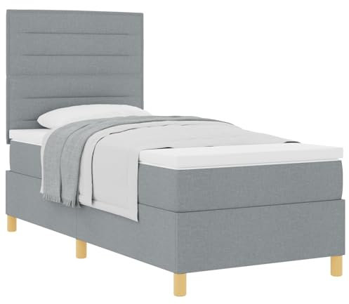 vidaXL Bettgestell in Hellgrau mit Liniendesign für Einzelmatratzen, langlebig, modernes Design, perfekte Schlafzimmerdeko für drinnen, 100 x 200 cm, stylisches Möbelstück für Dein Zuhause