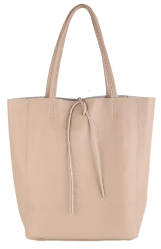 MIRROSI Shopper Damen aus Echtleder – Made in Italy – Henkeltasche & Tragetasche 38x38x16 cm – Einkaufstasche in vielen trendigen Farben – passt für A4-Ordner (Helltaupe)