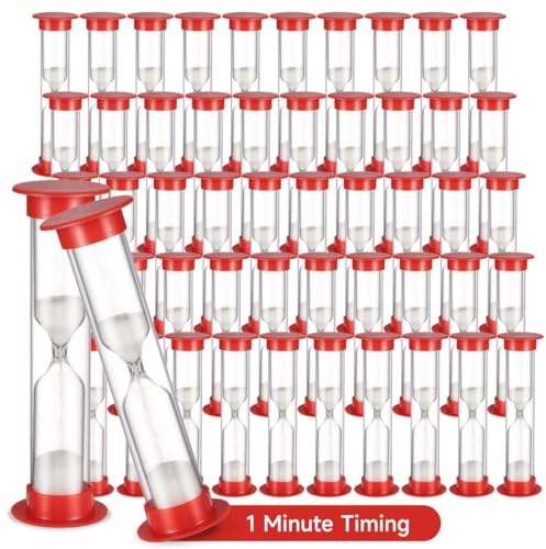 Lot de 50 sabliers en plastique 1 minute pour enfants et adultes, mini sabliers avec sable blanc, parfaits pour les jeux, la gestion du temps dans les salles de classe et les maisons,