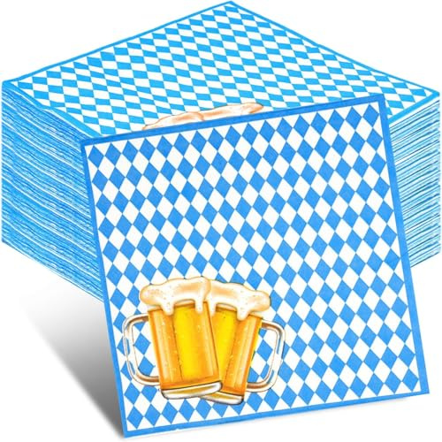 100 Oktoberfest Servietten, Servietten Blau Weiß, Bayerisch Deko | 33*33cm Bayerische Servietten ,für Bierfest, Party, Tischdeko, Oktoberfest Deko