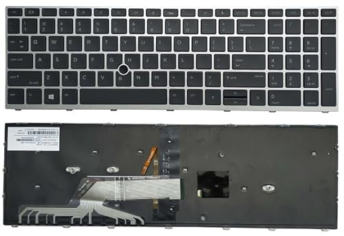 Teclado retroiluminado Estadounidense para HP ProBook 650 G4 y G5 con Puntero Marco Plateado