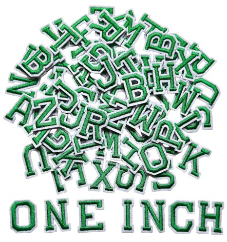 Zlettery 1 inch Iron on Letter Patches 78 Pieces, A-Z Embroidered Alphabet Patches for Clothing Jackets Hats Backpacks Jeans Green