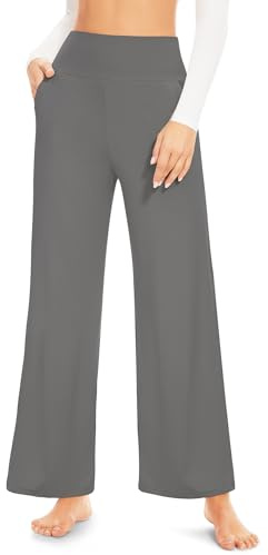 ACTINPUT Yogahose Damen High Waist - Straight Hosen Damen mit Taschen, Weites Bein Schlaghose Flared Leggings Stoffhose Jogginghose Freizeithose für Yoga, Workout, Fitness,Sports