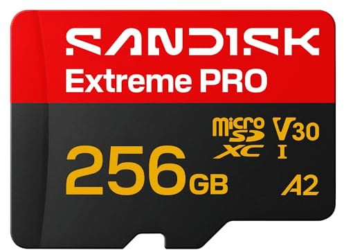 SANDISK Extreme Pro Carte UHS-I microSD + SD Adapter, 256 Go (Vitesses de Lecture allant Jusqu’à 250 Mo/s et d’écriture Jusqu’à 170 Mo/s, 5K, 3K, 4K UHD, C10, V30, U3, A2)