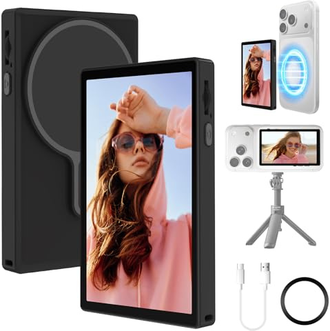 LAMA Selfie Monitor Screen Compatible with iPhone 12-17 Series & Android, 3.97'' 4K/1080P Magnetic Touchscreen Back Camera Phone Monitor Built-in Speaker for Vlog, Tiktok, Live Stream