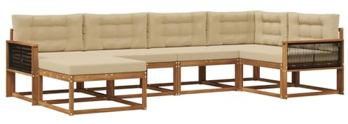 vidaXL Outdoor-Sofagarnitur mit Kissen 6 pcs Natur und Beige, Patio-Sofa, Moderne Outdoor-Sitzgruppe, langlebige Gartenmöbel, wetterfest für die Lounge im Garten