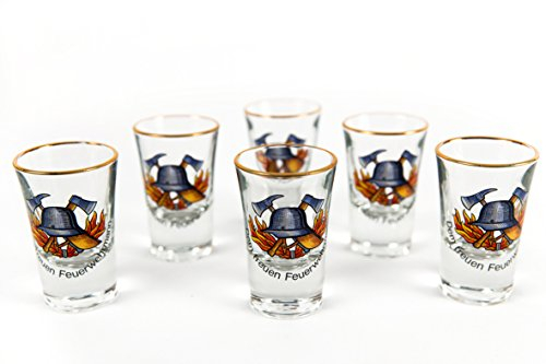 hegro-grosshandel 6 Stamper Feuerwehr - Schnapsglas: Dem treuen Feuerwehrmann