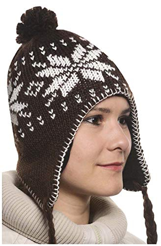 MAROK-INERIE Bonnet Péruvien Chullo ch'ullu avec Pompon Mixte Homme/Femme 7 Couleurs au Choix (Marron)