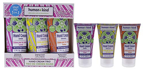 Human+Kind - Hand Cream Trio - Naturally Derived 99.45% - 3 in 1 - With Cocoa Butter and Aloe Vera - Lavender - Tropical Fresh - Watermelon - Nourish and Hydrate Skin - Vegan - 1.7 fl oz/50 ml x 3