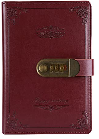 NectaRoy Retro Vintage PU Leder Zahlenschloss Tagebuch Schreiben Notebook Planer Organizer, Passwort Tagebuch Notizblock mit Stift halter, Größe 215x145mm