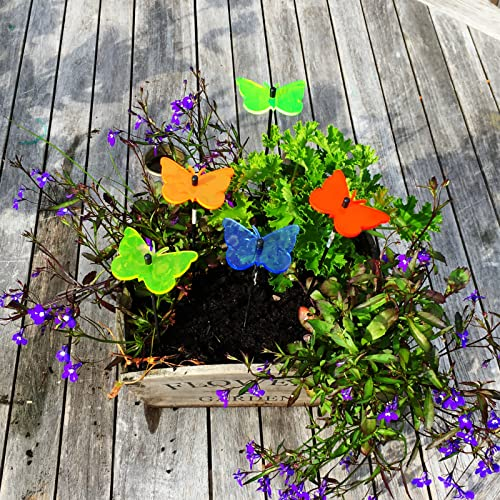 Sun Catcher Garden Decor Sonnenfänger 5 leuchtende Schmetterlinge, Garten Dekoration Geschenk für Beet, Balkon oder Terrasse, Farbe:YYY