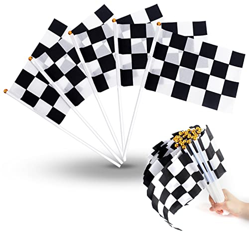30 Pièces Petit Drapeau Damier,Drapeau de Course 14 * 21cm,Noir et Blanc Mini Drapeaux de Course avec Baton pour Course Sportif Jardin Décorations de Fête Bar