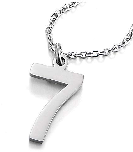 iMETACLII Arabische Ziffern Number 7 Anhänger Edelstah Halskette für Damen Herren, Farbe Silber, Verstellbare Stahl Seil-Kette