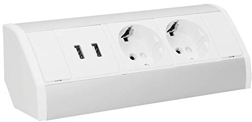 ORNO OR-GM-9003/W-G(GS) - Enchufe de Esquina (2 enchufes con protección para niños y 2 Cargadores USB, Montaje de 45°)