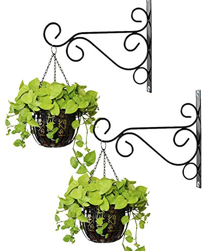 NUPTIO 2 Pcs Hanging Basket Brackets - Outdoor Black Metal Garden Hooks, 25cm Length Fence Hooks for Baskets, Bird Feeders, Planters, Lanterns, Wind Chimes