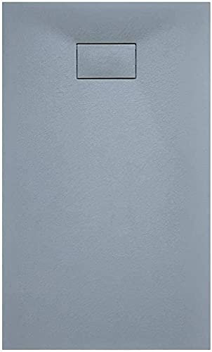 Piatto Doccia Spessore 2.6 Cm In Resina Effetto Pietra Stone Ardesia Antiscivolo Riducibile Indistruttibile Filopavimento Arredo Bagno Con Griglia Di Copertura Colore Grigio (90 x 120 cm)