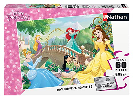 Nathan - Kinderpuzzle – 60 Teile – Nachmittag zwischen Disney-Prinzessinnen – Mädchen oder Jungen ab 6 Jahren – hochwertiges Puzzle – Dicker und robuster Karton – Prinzessinnen – 86567