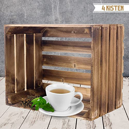 4 neue Holzkisten geflammt | 50x40x30 cm | stapelbare Holzkiste mit schöner Maserung für Deko, Flaschen und für Regalbau (4)