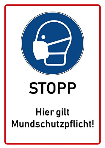 BilderKing Corona Virus Hinweis-Schild, Warnschild, Mundschutz-Pflicht!, als Wieder ablösbarer Aufkleber, Größe A4