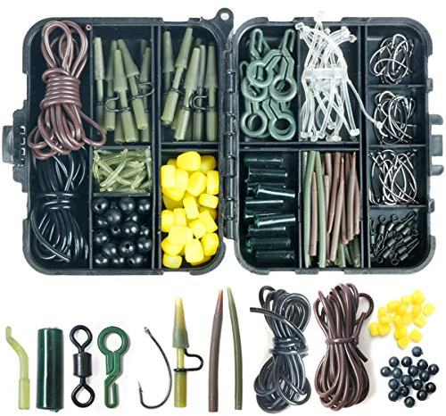 Kit de accesorios de pesca de 224 piezas, que incluye anzuelos, flotadores, cucharas, pesas de fundición, toboganes etc, juego de pesca con caja de aparejos para lubina, trucha, lucioperca etc