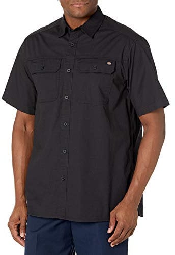 Dickies Men's Short Sleeve Ripstop Work Utility Button Down Shirt, Rinsed Black, XXL UK