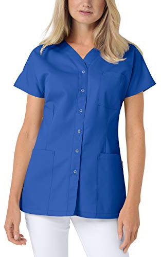 CLINIC DRESS Kasack Damen 1/2 Arm Druckknöpfe mit Brusttasche Seitentaschen Seitenschlitze 95° Wäsche königsblau, XL